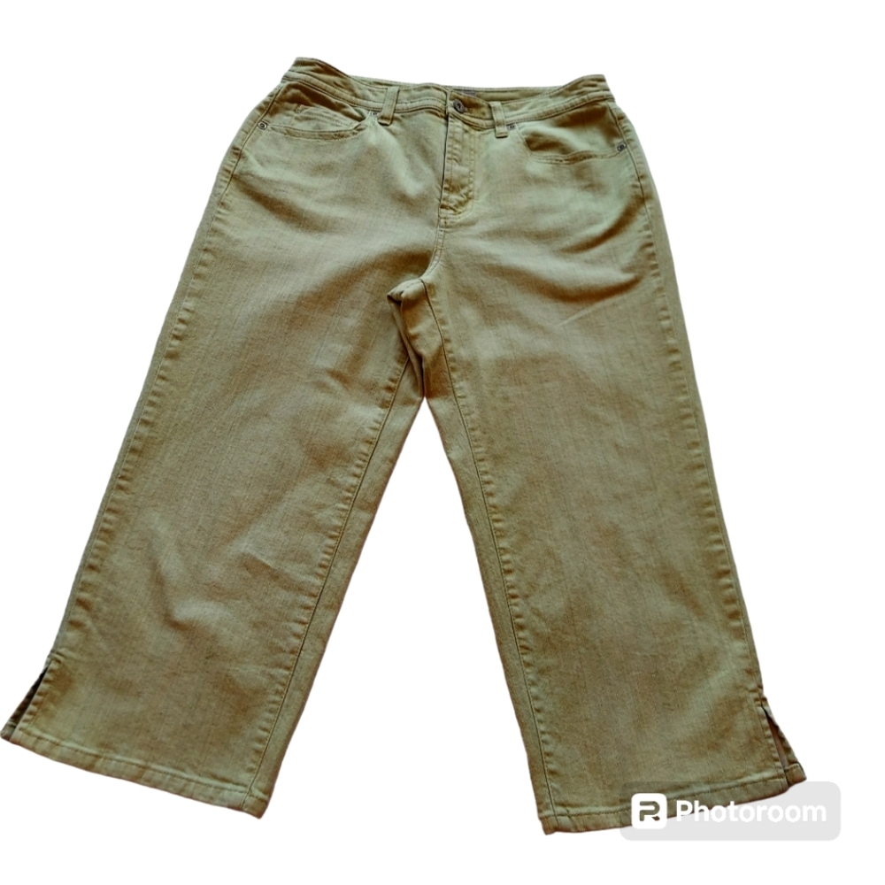 Chico's Platinum Denim Crop Jean Pant 5 Pocket Style High Waist Stretch Green 8